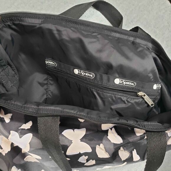 LeSportSac Easy Carry Tote Bag Winged Daydream Womens Black White Pink Butterfly - Picture 3 of 5